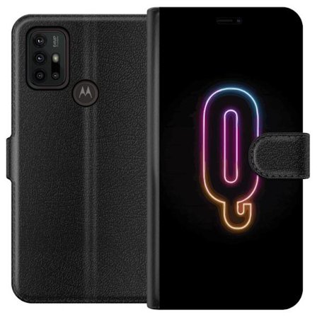 Kompatibel Tegnebogsetui til Motorola Motorola Moto G30 Minimalistisk neonbogstav Q i lyse farver mod mørk baggrund