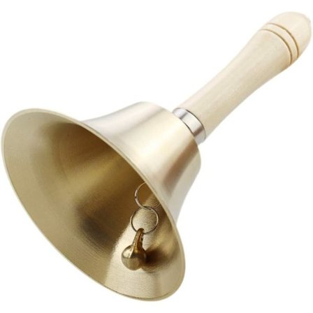 Ekstra høj håndklokke i massiv messing (8 cm) med træhåndtag - Multifunktionel til skole, kirke, hotel, jul og bryllup