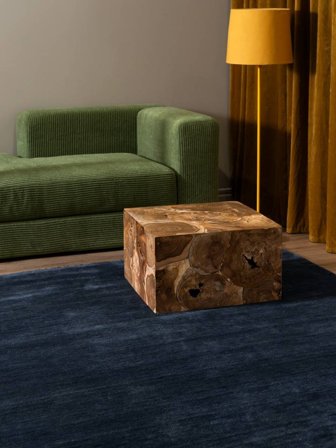 Tapis De Laine Uni Handloom Fringes Bleu Foncé Petit