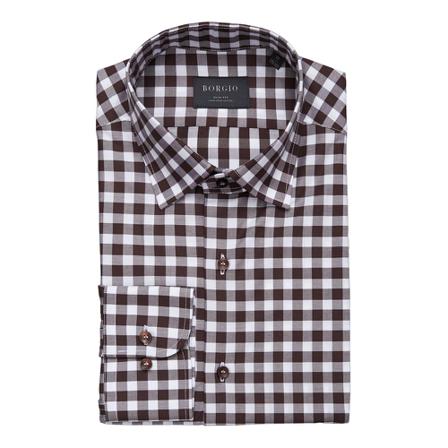 Borgio, Koszula matera 00243 długi rękaw slim fit Brązowy, Mężczyzna, Rozmiar: L