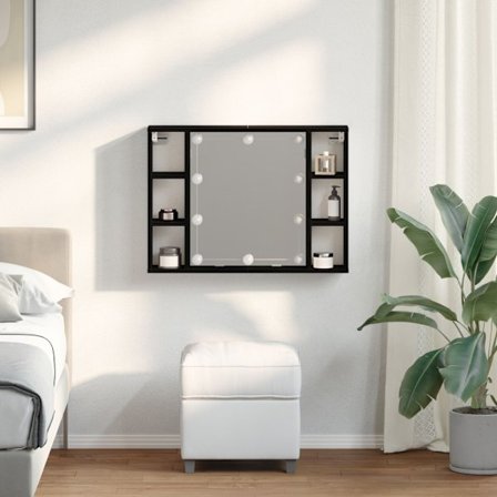 Spegelskåp med hylla Svart Ek 76 x 15 x 55 cm Konstruerat trä