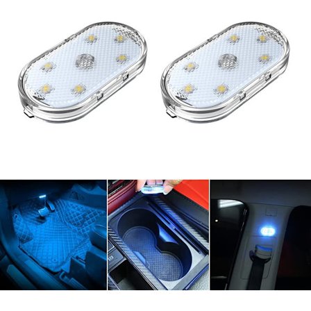 2 stk. Bil LED-lamper Interiør, Stemningsbelysning Bilinteriør, USB Genopladelig Bil Interiør Læselampe, Portable LED-lamper til Bil Blå
