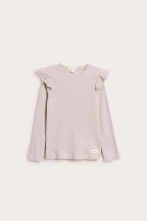 Newbie | Ribbestrikket topp med volanger | Lyselilla