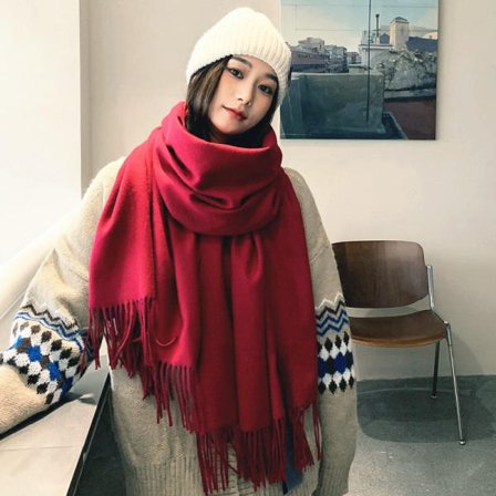 Stort mykt kasjmirfølelse kasjmirsjal wrap lettvekts skjerf (vinrød)
