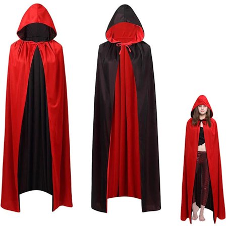 Capes d'halloween,Adulte Cape De Vampire,Unisexe Cape à Capuche Halloween,Noir Rouge Reversible Cape,150cm