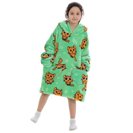 Barn Oversized Hoodie Hjem Myk Varm Flanell Søt Tegneserie Trykk Lang Ermet Genser Nattøy Gratis Størrelse