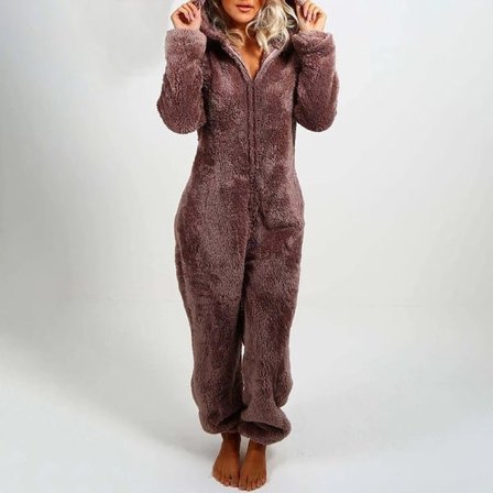 Dam Vinter Fluffy Fleece Hooded Allt i en Jumpsuit