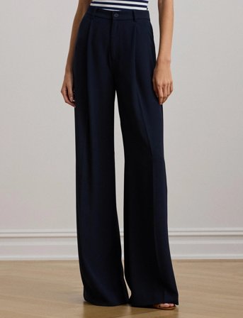 Lauren Ralph Lauren Double-Faced Georgette Wide-Leg Pant - Navy - 40
