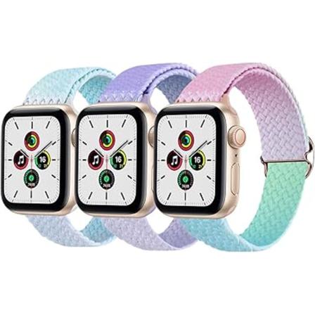 Gradient Stretchy Flettet Solo Loop Band Kompatibel med Apple Watch Band Damer Herr, Justerbar iWatch Series 8 7 6 5 4 3 2 1 SE-38/40/41mm