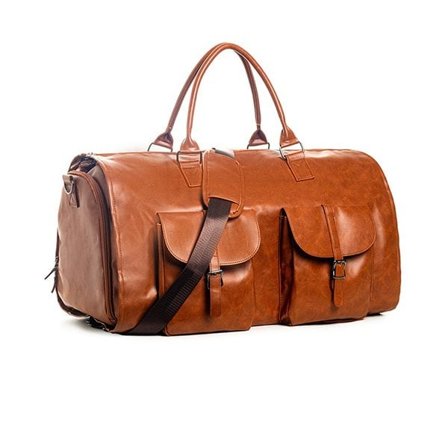 Udfoldelig rejsetaske i PU-læder med skotøjsrum og justerbar skulderrem - Brun