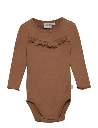 Body Rib Ruffle Ls Brown Wheat