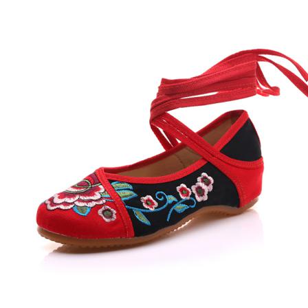 Retro Etniska Broderade Platta Skor Dansar (röd 35)