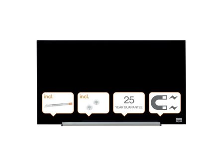 NOBO Whiteboard, Glastavla i widescreenformat, väggmonterad, magnetisk glasyta, 31``, svart - Lyreco - Kontorsmöbler och inredning - Whiteboardtavlor 