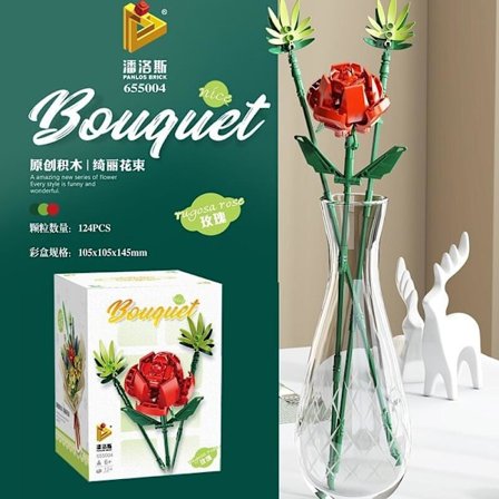 Byggekloss Blomsterbukett Kit - Konserverte Roser for Valentinsdagen-FX-