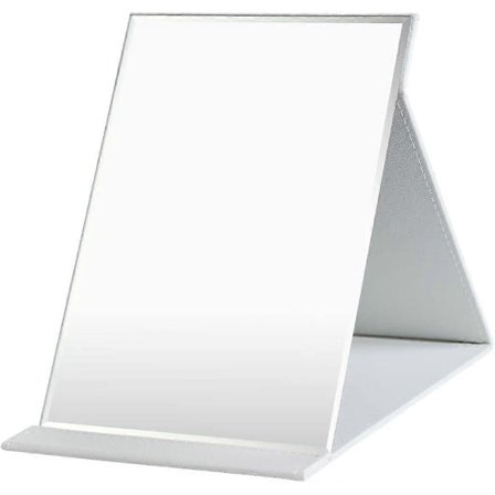 1 stk. Sammenklappeligt bordstående spejl med PU-læderspejl, bærbar rejsespejl, sammenklappeligt spejl med stativ, bærbar, hvid