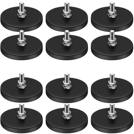 Gummibelagda Magneter, 22LBS Neodym Magnetbas med M6 Gängad Magnet med Bultar och Muttrar, Starka Magneter Håller 12STK-WELLNGS