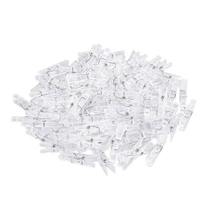 100 stk. Mini gennemsigtige klemmer til ophængning af fotos, plastik fotoklemmer, små klemmer til billeder, små klemmer til tøj, hjem og skole