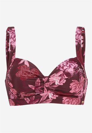 Cellbes of Sweden - Blød bikini-bh i vinrød / blomstret til damer i størrelse 120B/C