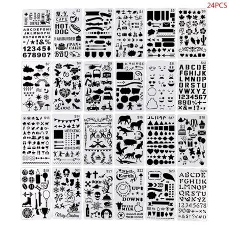24stk/sett Journalkanter Tegnemal Linjal Sjablong Malebrett DIY Album Dekorasjonsverktøy Håndverk Skolemateriell