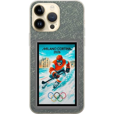 Kompatibel Mobilcover til Apple iPhone 14 Pro Max Curling illustration med spillere og sten på isen, Milano Cortina 2026, snedækkede stænk og olympisk