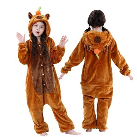 Halloween Capybara Flanel Tæppe Sovesæt Onesie Hætte Børnekostume Tøj Jumpsuit Nattøj Til Drenge Piger