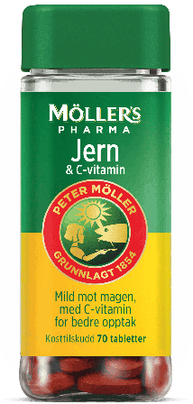 Møllers jern & vit-C tab, boks av plast, 70 stk