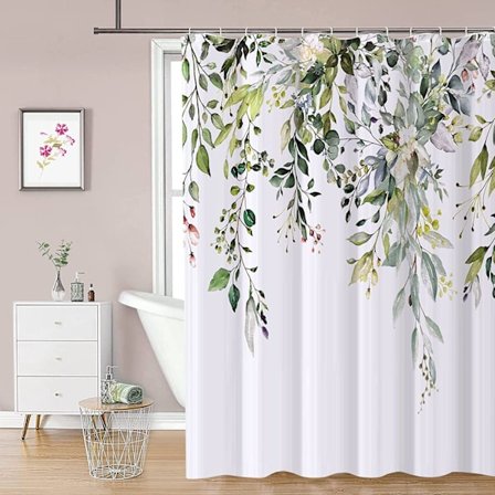 Blommig duschdraperi med 12 krokar (grön), vattentät duschdraperi i polysilikon, maskintvättbar, torkar snabbt, 180x180cm för -