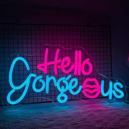 Hello Gorgeous Neonskylt för Väggdekor, Rosa & Blå LED-lampor med Dimmer, USB-driven, för Heminredning, Bröllop, Födelsedagspresenter