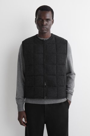 COS Men's Padded Quilted Knitted Merino Wool Gilet in Grey