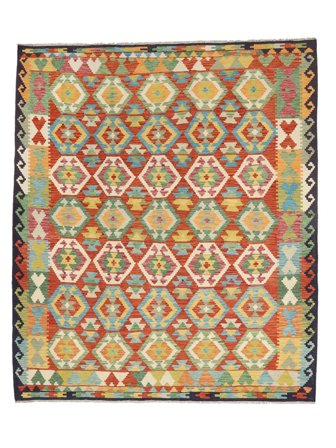 255X288 Alfombra Kilim Afghan Old Style Oriental Rojo Oscuro/Verde Grande (Lana, Afganistán) Carpetvista