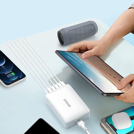Deltaco Multi 6 USB charger, 4x USB-A, 1x USB-A 18W, 1x USB-C PD 30W