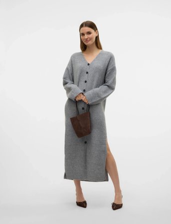 Vero Moda Awninna Ls V-Neck 7/8 Knit Dress - Grey - L