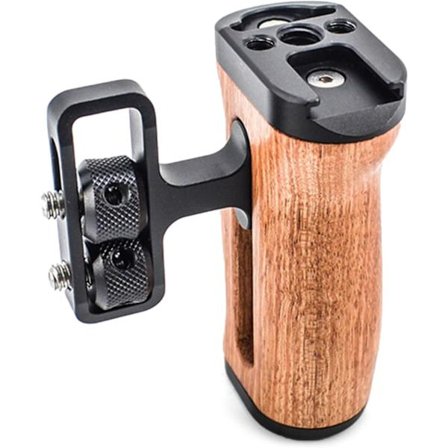 Mini sidehåndtak i tre med ARRI-stil monteringsskrue og cold shoe-feste 1/4 og 3/8 tommers skrue for DSLR/vlog kamerabur