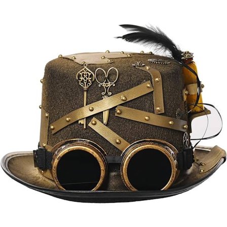 Steampunkhatt med vintageväxlar och nitar, steampunkcylinder