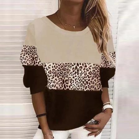 T-shirt Med Print För Kvinnor Med Rund Hals I Kontrastfärg