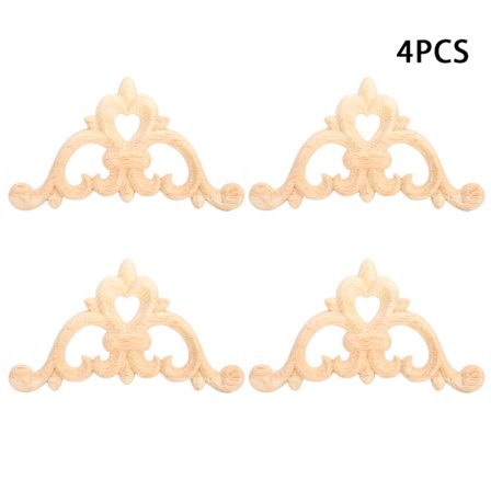 4 stk treskjærte hjørneapplikasjoner Applikasjon umalt skapdekor for hjemmemøbler innredning