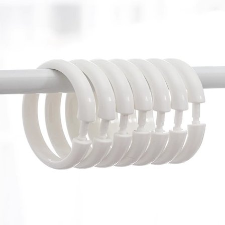 10-pak Plastik Bruseforhængsringe, Bruseforhængskroge, Store Forhængsringe, Gardinstangsringe, O-formede Ringe til Dørvinduesgardin (Hvid)