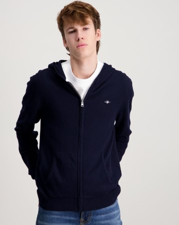 GANT LIGHT KNIT CARDIGAN ZIP HOODIE Blå Hoodies/Hættetrøjer Dreng - Kids Brand Store
