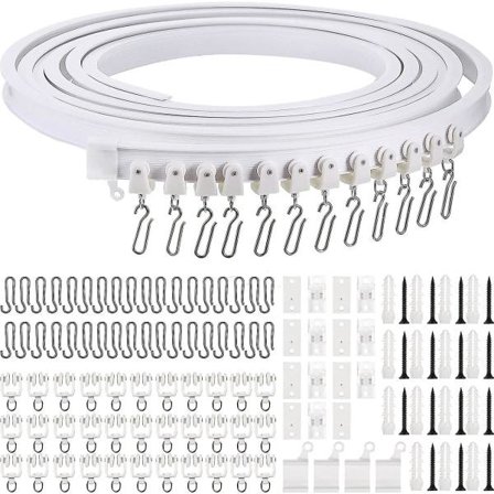 Foldbar loftskinne buet gardinskinne fleksibel loftskinne beslag bløde vinduer buet skinne til gardinstang med metal gardinkroge (hvid, 5m)