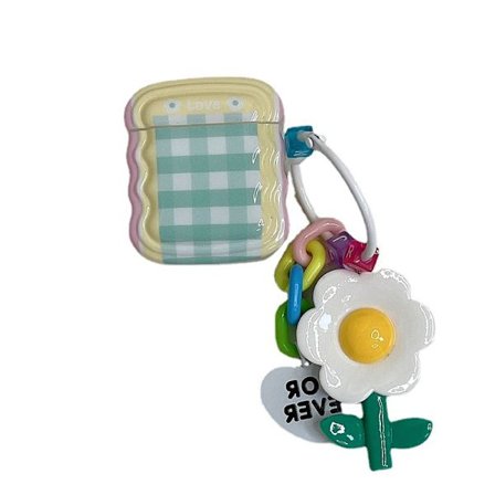 Høretelefonbeskyttelsesetui ternet mønster høretelefonetui med blomstervedhæng til IOS-høretelefoner 1 og 2