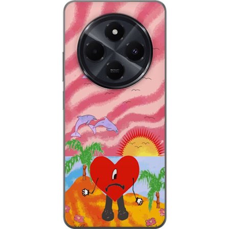 Kompatibelt Mobildeksel til Xiaomi Redmi A4 Bad Bunny i en fargerik quiltet jakke med hjertemønster og solbriller i moderne gatestil