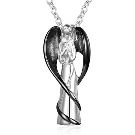 Urne til aske med kæde - Engel Vinge Minde Smykke i rustfrit stål - Vandafvisende Mindehalskæde (Style#1)