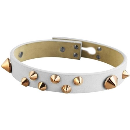 Vitt Läderarmband / Läder Armband med Nitar i Guld Färg