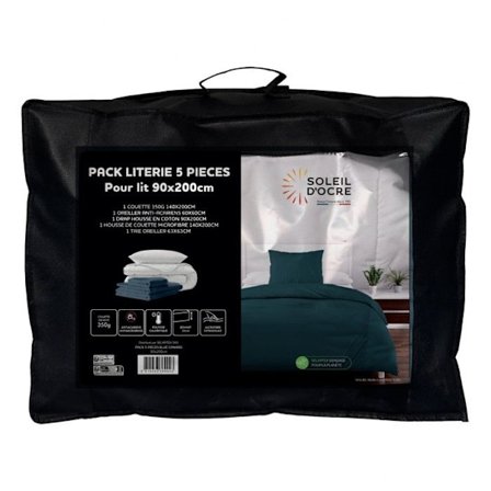 BOHEME ankblått 5-delat täcke och sängset för 90x200 cm säng, av Soleil d'ocre