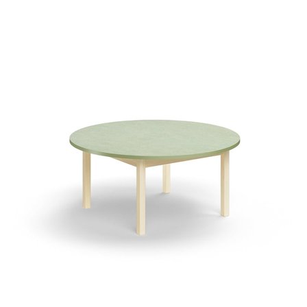 Table DECIBEL, Ø1200x530 mm, noise reducing linoleum, birch/green grey