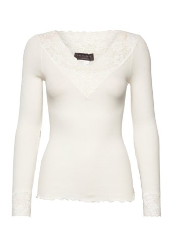Rwbernadine Organic Ls V-Neck Lace White Rosemunde