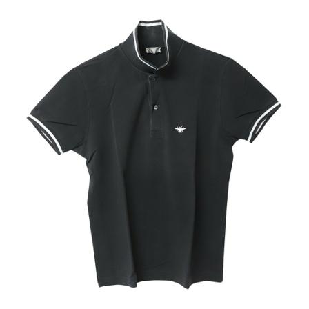 Dior Vintage, Pre-owned Bee Embroidered Short Sleeve Polo Shirt in Cotton Zwart, Heren, Maat:M,Katoen