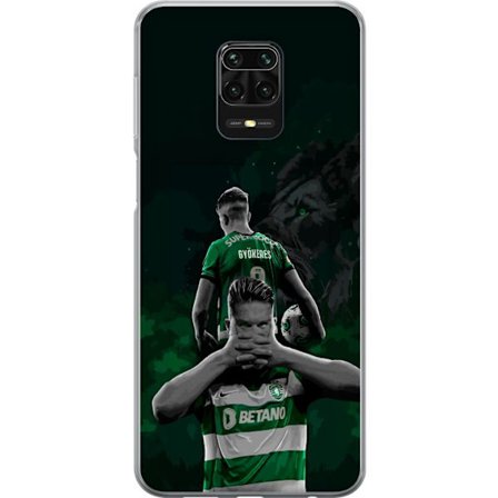 Kompatibel Mobilcover til Xiaomi Redmi Note 9S Neonmotiv med teksten "Gaming er i mit DNA" på en blå og rød murvæg med en lysende DNA-spiral.