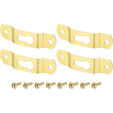 59mm x 15mm - 20 stk. - Guldfarvet nøglehul ophængsplade med skruer - God til ophængning af malerier - Billedrammekrog til fotos