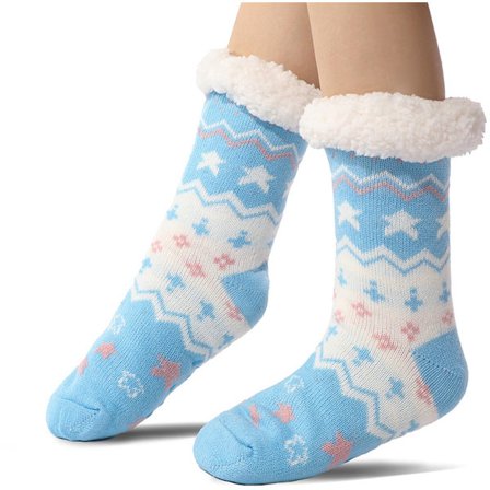 Gulvsokker, varme vintersokker, innesokker, peiskosetøfler, varme sklisikre hussokker voksne, sklisikre tøfler for, tykke plysjsokker, blå